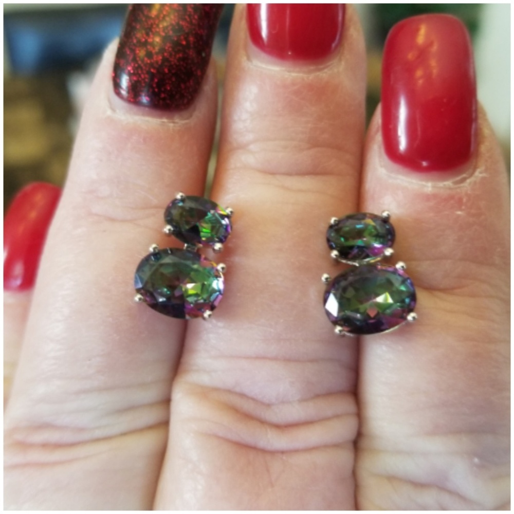 Genuine Rainbow Topaz 2 Gem Earrings .50"